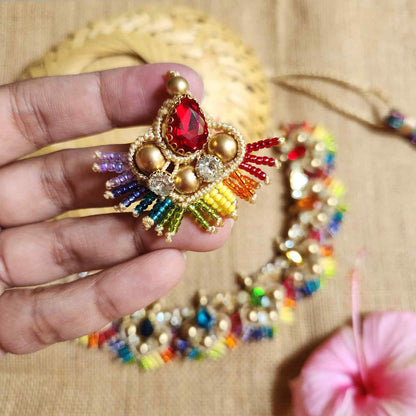 stone necklace rainbow macrame necklace set gold necklace bead necklace ethnic necklace party wear sangeet haldi wedding
