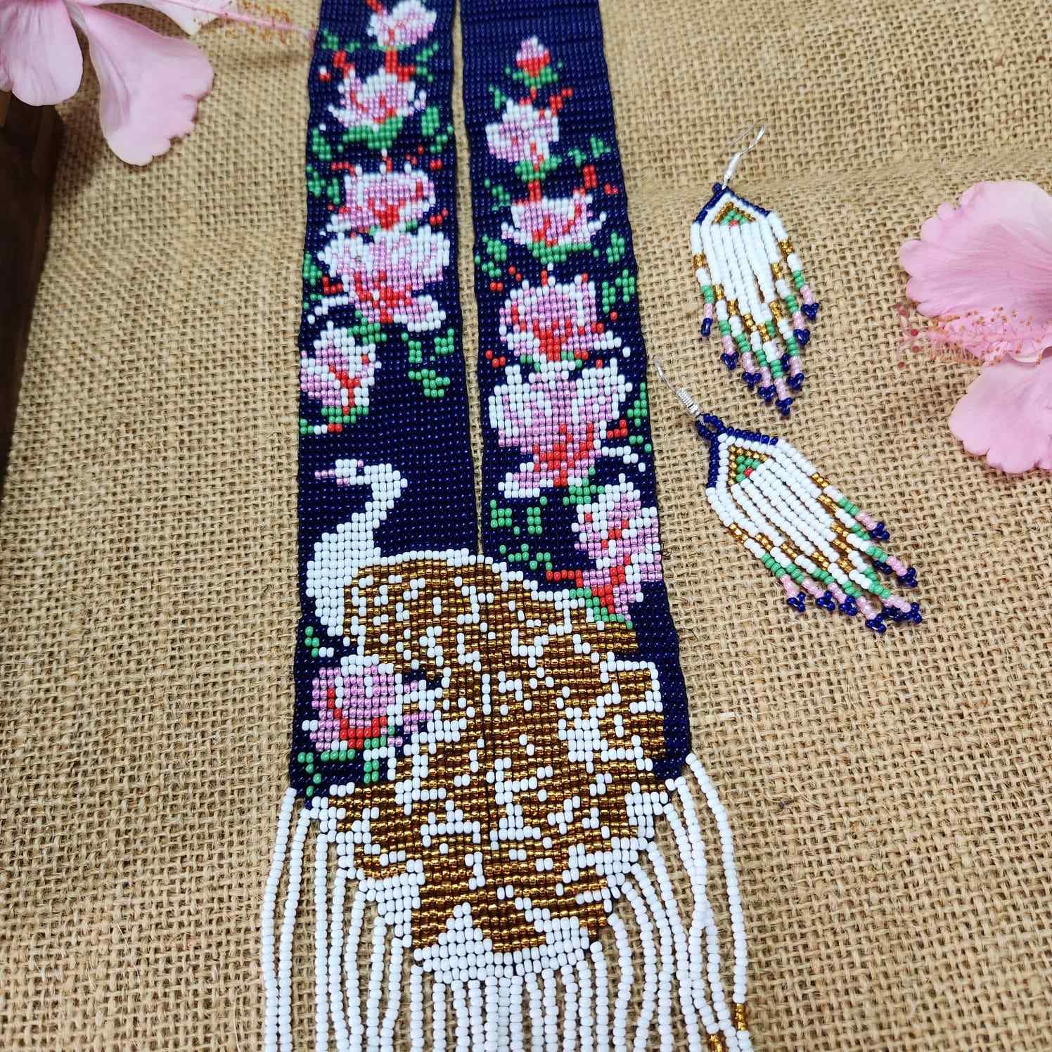 peacock necklace white pink floral flower necklace set blue necklace party wear necklace casual outing occasion wear jewel