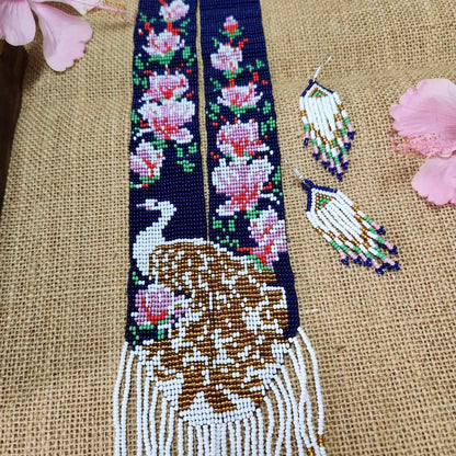 peacock necklace white pink floral flower necklace set blue necklace party wear necklace casual outing occasion wear jewel