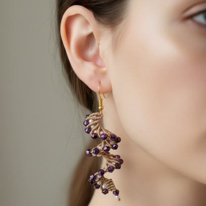 Vartini purple macrame bead earrings