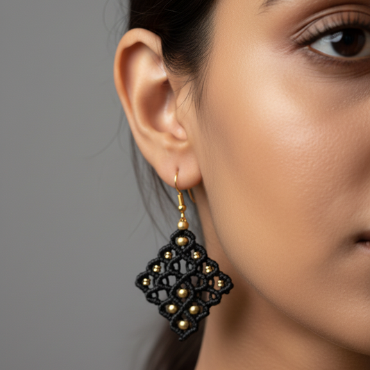 Kala black bead macrame earrings