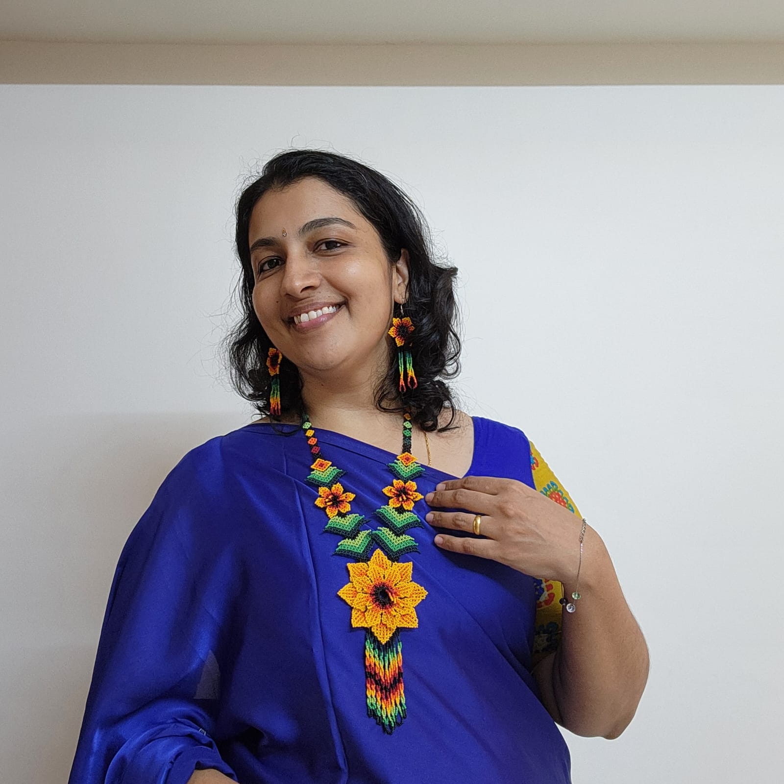 bead necklace flower necklace 3D necklace leaf green leaves haldi necklace set flower earrings yellow necklace