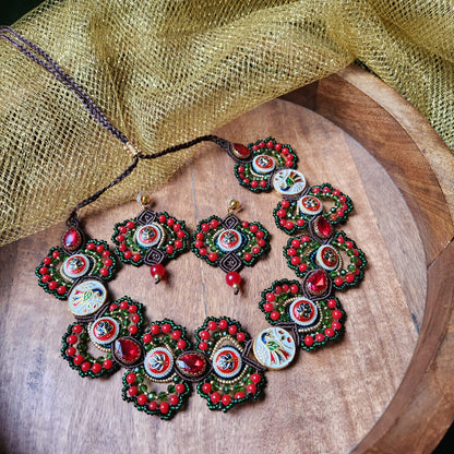 grand reception jewellery seed bead necklace red necklace peacock design stone necklace cocktail party necklace set evening