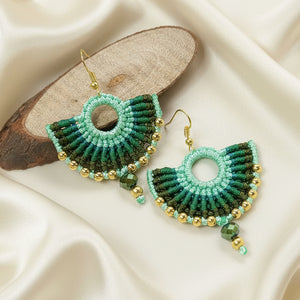 semi-circle macramé bead dangler earrings in different colours
