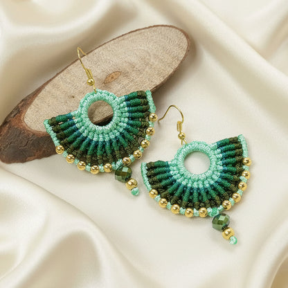 semi-circle macramé bead dangler earrings in different colours