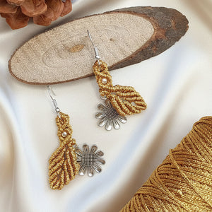 dangler earrings flower earrings leaf earrings macrame earrings dual tone earrings silver earrings oxidised silver