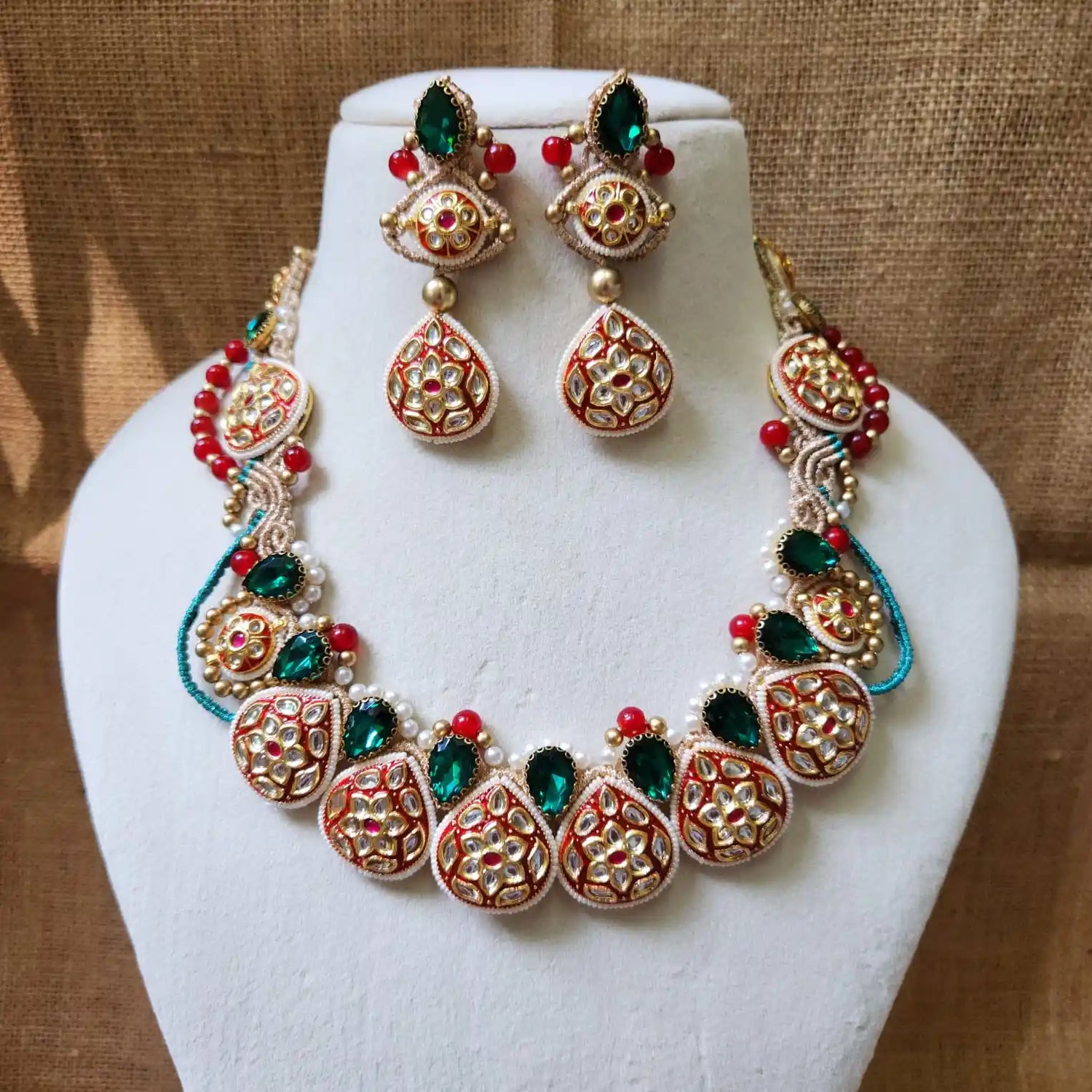 kundan necklace meenakari wedding party-wear necklace gold necklace floral necklace