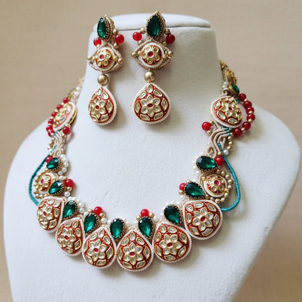 kundan necklace meenakari wedding party-wear necklace gold necklace floral necklace