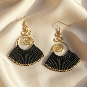 brass earrings macrame earrings black earrings party wear earrings gold earrings