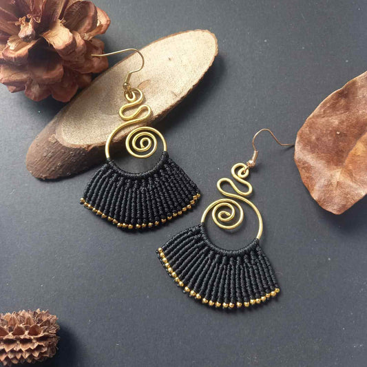 brass earrings macrame earrings black earrings party wear earrings gold earrings