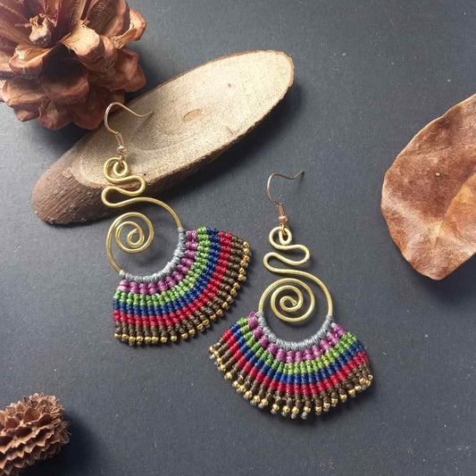 multi coloured earrings dangler earrings macrame earrings