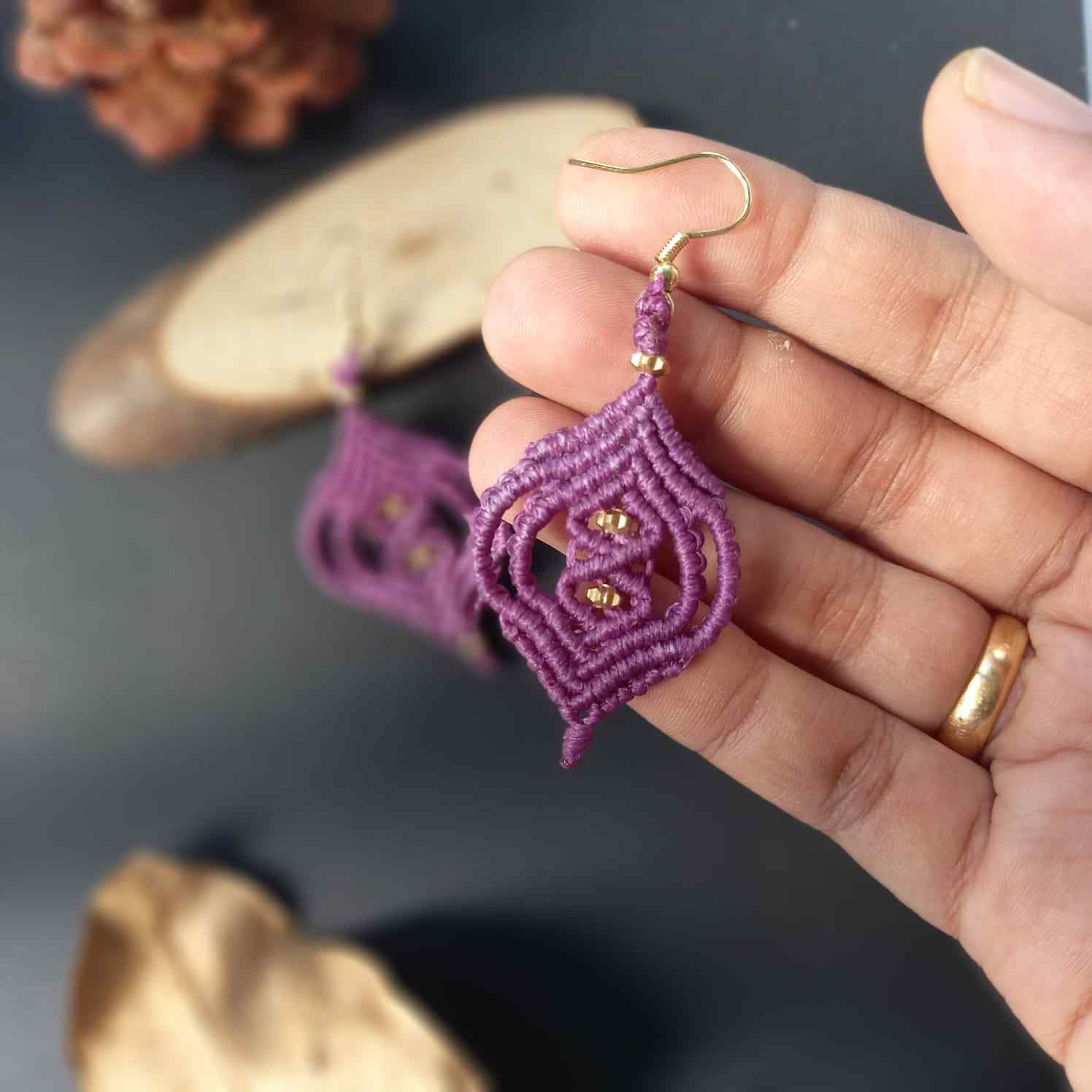 macrame earrings purple earrings gift for her festival gifting birthday gift anniversary gift return gift working woman