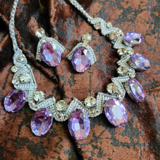 Varnika purple stone macrame necklace set