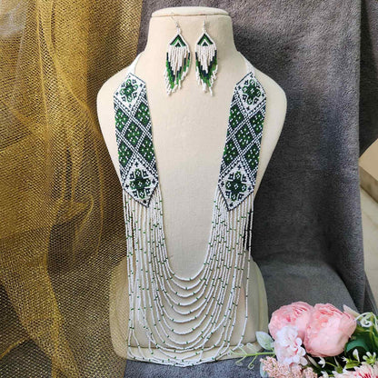 statement bead necklace partywear necklace green necklace for sangeet wedding jewellery multicolour set bead earrings