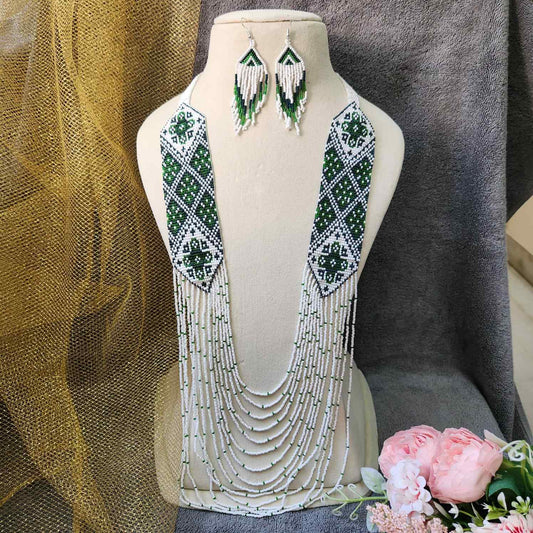 statement bead necklace partywear necklace green necklace for sangeet wedding jewellery multicolour set bead earrings