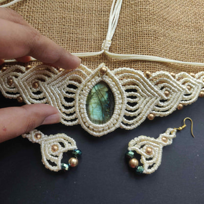 macrame necklace bead necklace choker necklace stone choker green necklace gold necklace labrodorite necklace