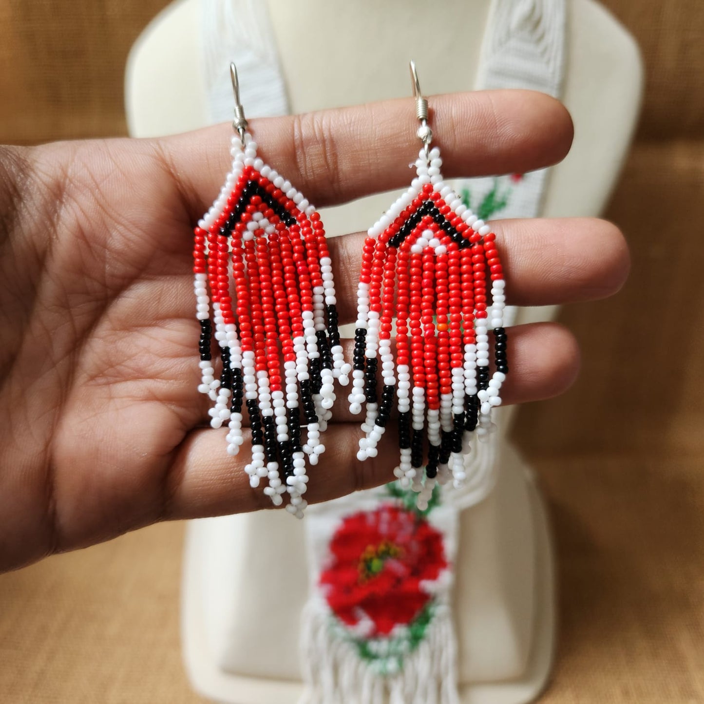 floral design bead necklace white red layered necklace dangler party wear occasion wedding mehndi sangeet haldi jewellery