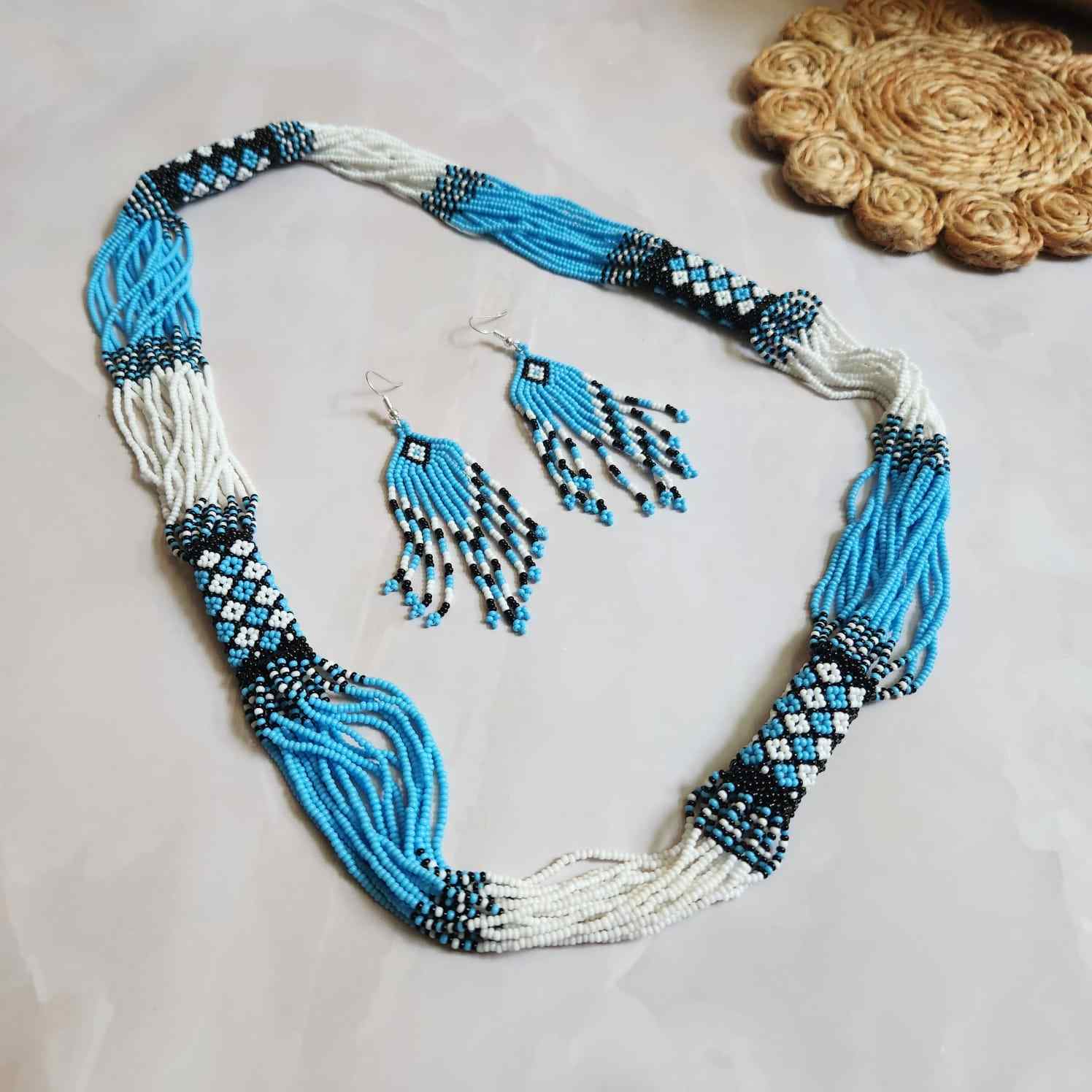 bead loom necklace long necklace layer necklace geometric design party necklace for saree formal wear statement necklace set