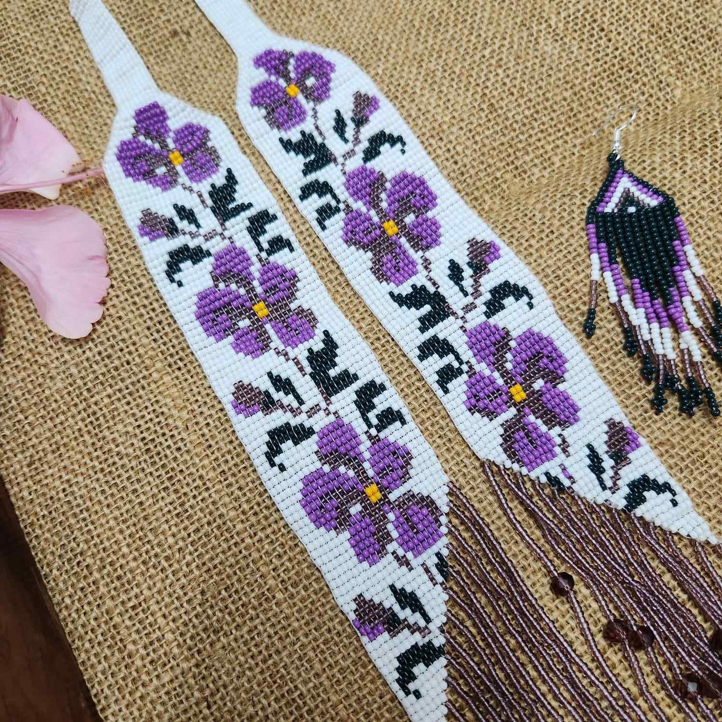 floral necklace white purple flower necklace set crystal bead necklace party wear necklace casual outing occasion wear jewel