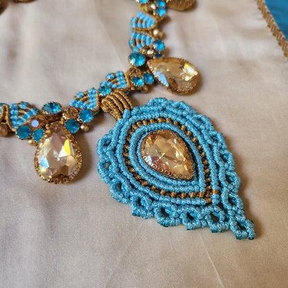 blue gold necklace turquoise topaz party necklace wedding stone necklace bridal necklace puja necklace stud earrings stone