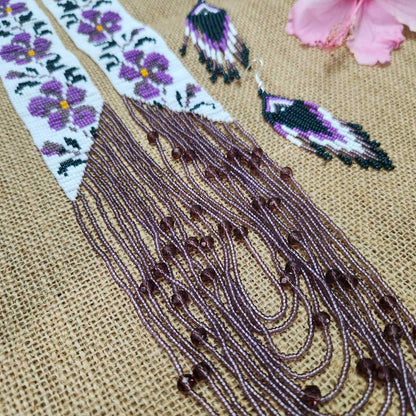 floral necklace white purple flower necklace set crystal bead necklace party wear necklace casual outing occasion wear jewel