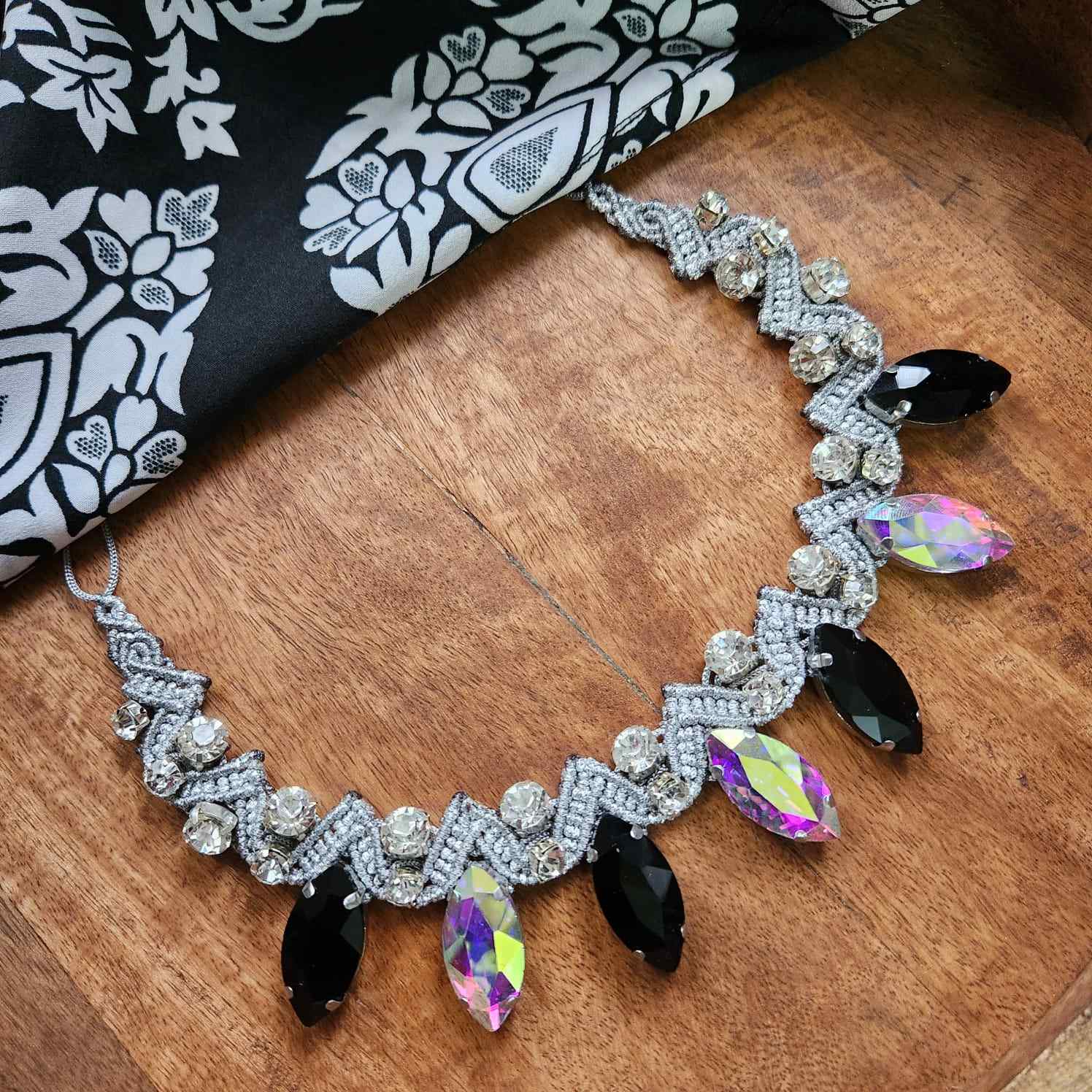 grey necklace black crystal stone necklace jet necklace bvlgari inspired necklace