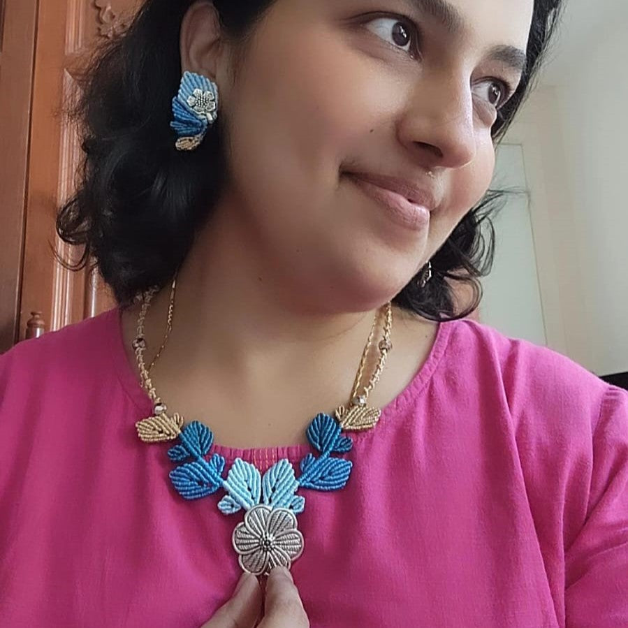 flower and leaves statement necklace and earrings set for women leaf necklace leaf earrings floral necklace haldi necklace