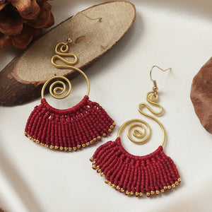 brass earrings macrame earrings red earrings party wear earrings gold earrings