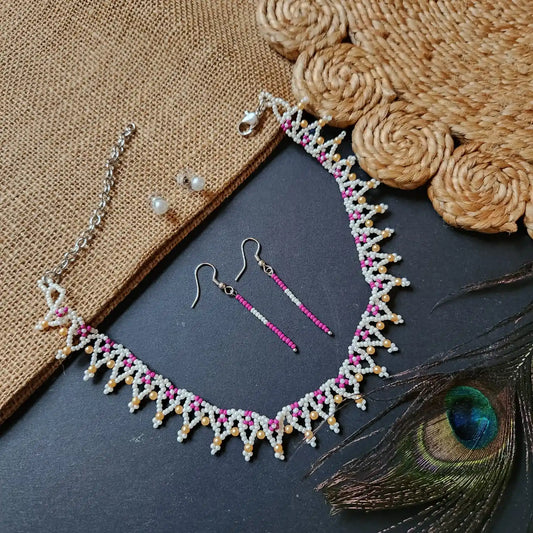 pearl rani pink necklace party office formal wear jewellery colourful floral flower casual daily wear for suits kurtis sarees