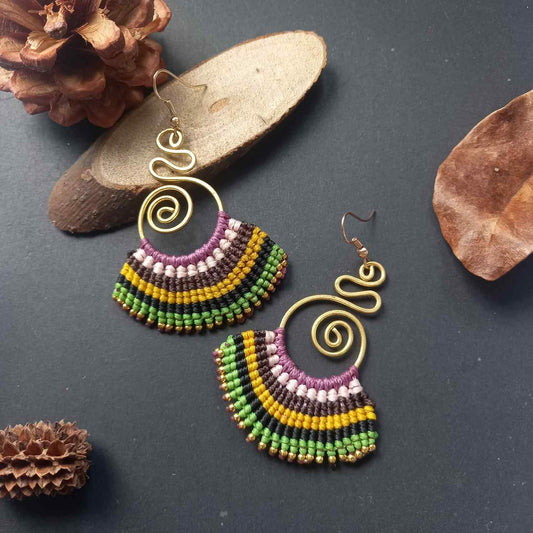multi coloured earrings dangler earrings macrame earrings