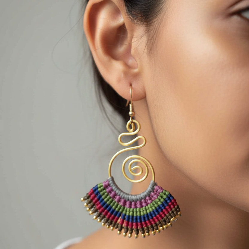 Sarpini multi grey macrame earrings