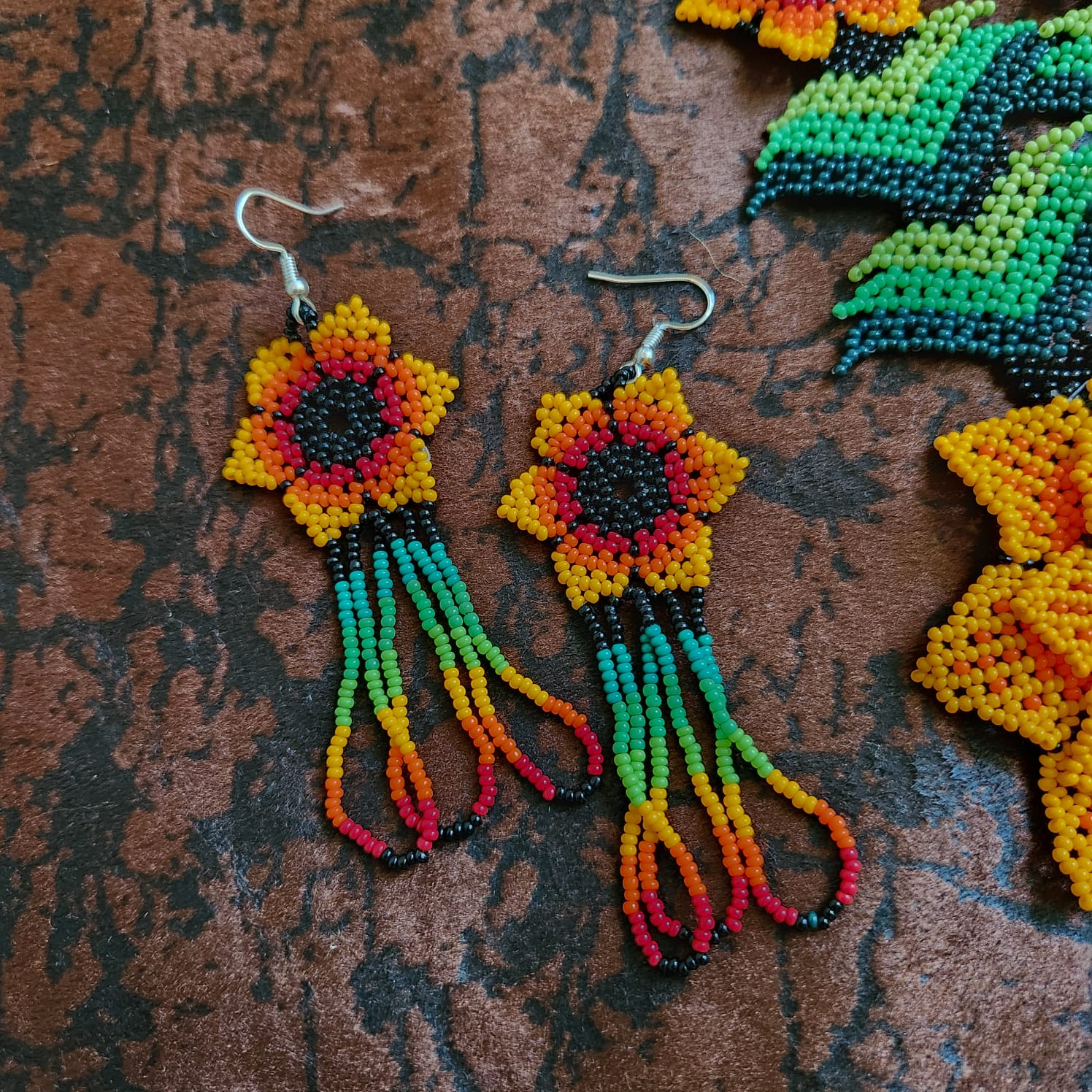 bead necklace flower necklace 3D necklace leaf green leaves haldi necklace set flower earrings yellow necklace
