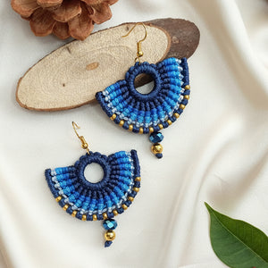 semi-circle macramé bead dangler earrings in different colours