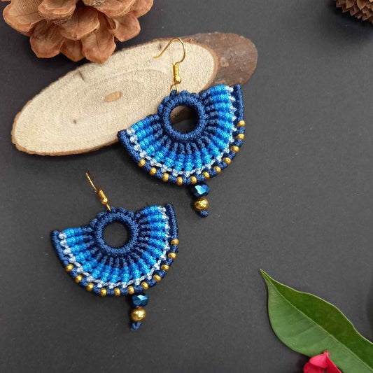 semi-circle macramé bead dangler earrings in different colours