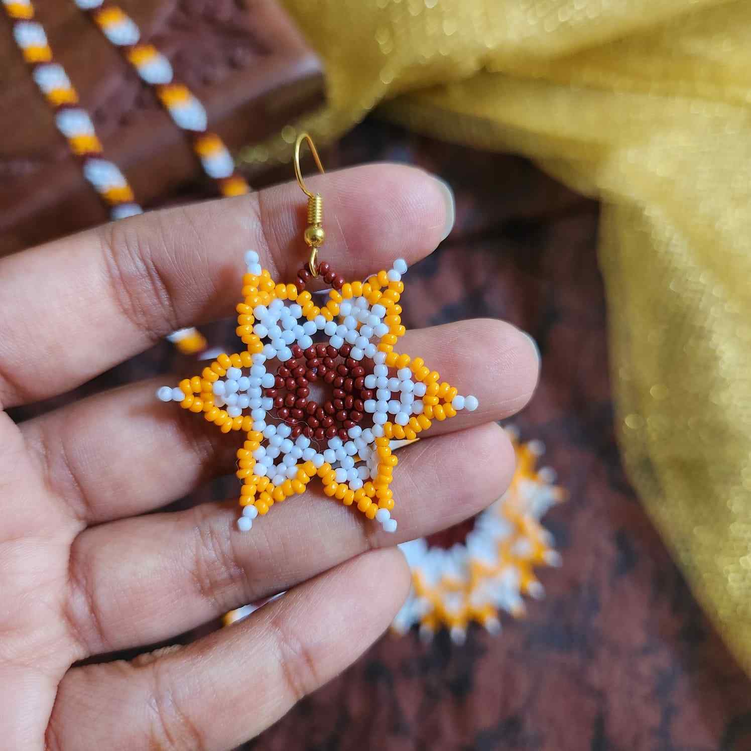 bead necklace flower necklace 3D necklace layer haldi necklace set flower earrings yellow necklace