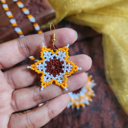 bead necklace flower necklace 3D necklace layer haldi necklace set flower earrings yellow necklace