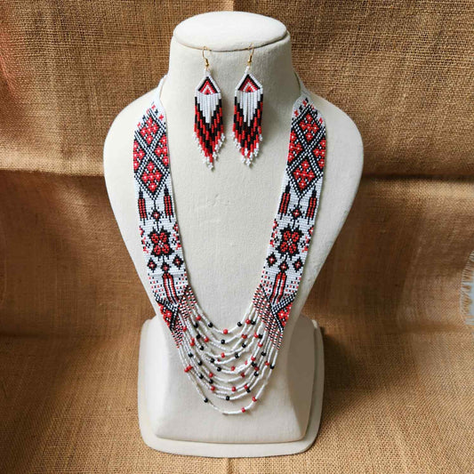 geometric design bead necklace white red layered necklace dangler party wear occasion wedding mehndi sangeet haldi jewellery