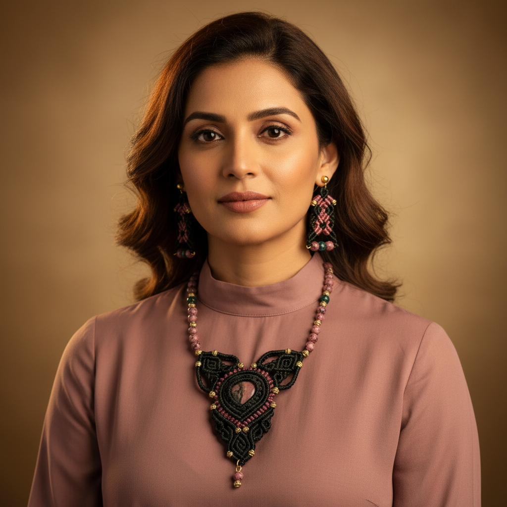 Aashyama bead macrame necklace set