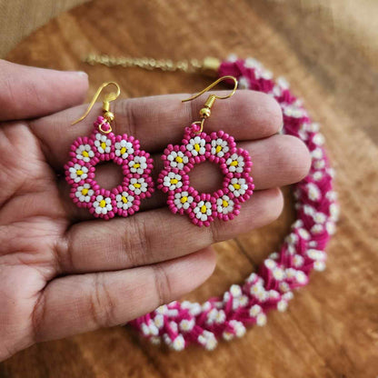 floral necklace bead jewellery short necklace daisy flower motif partywear necklace floral earrings