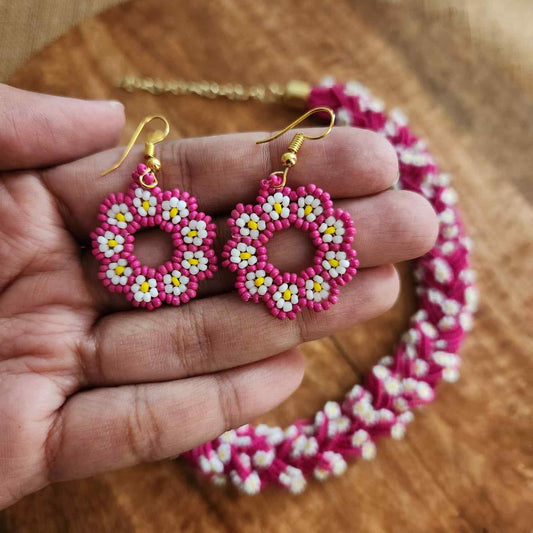 floral necklace bead jewellery short necklace daisy flower motif partywear necklace floral earrings