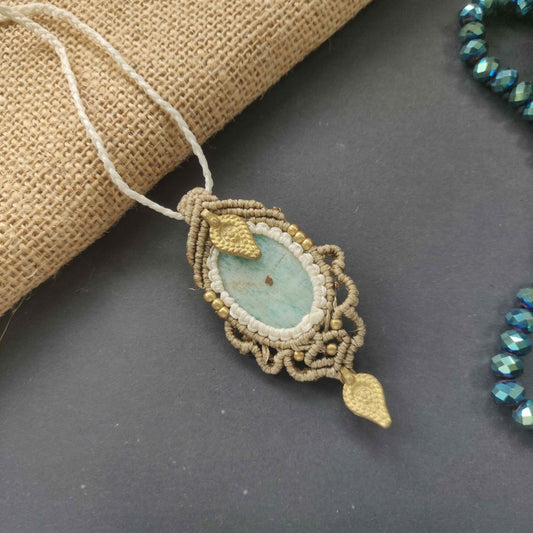 stone pendant stone necklace brown necklace gold necklace blue stone brass charm necklace