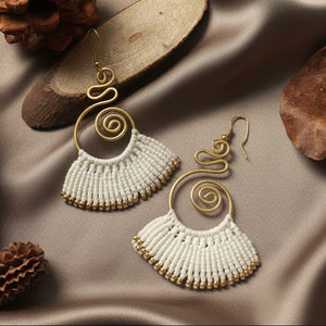 brass earrings macrame earrings white earrings party wear earrings gold earrings