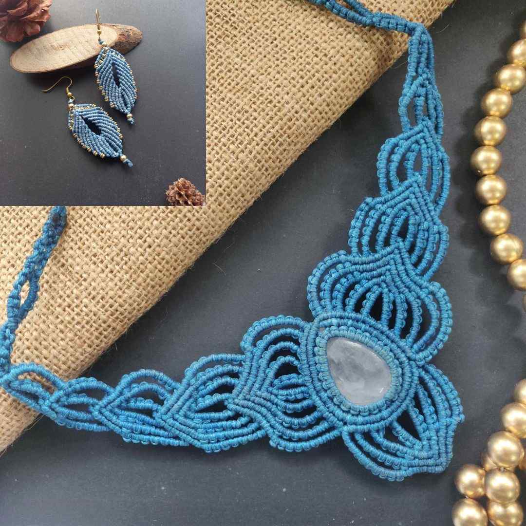 bead macrame necklace stone pendant stone necklace office wear jewellery macrame pendant necklace