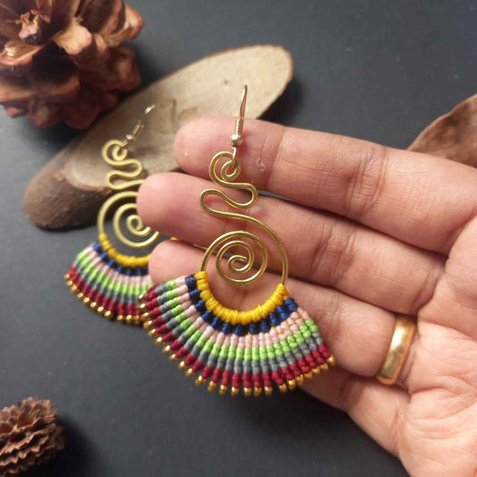 multi coloured earrings dangler earrings macrame earrings