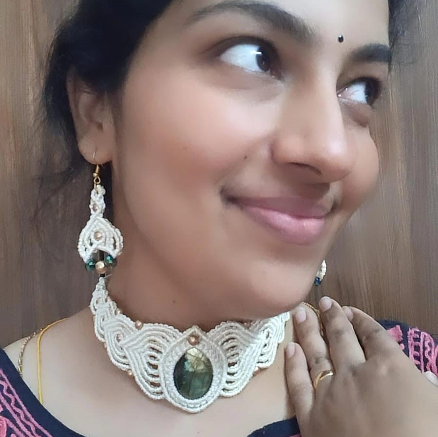 macrame necklace bead necklace choker necklace stone choker green necklace gold necklace labrodorite necklace