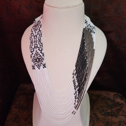 bead loom necklace long necklace layer necklace geometric design party necklace for saree formal wear statement necklace set