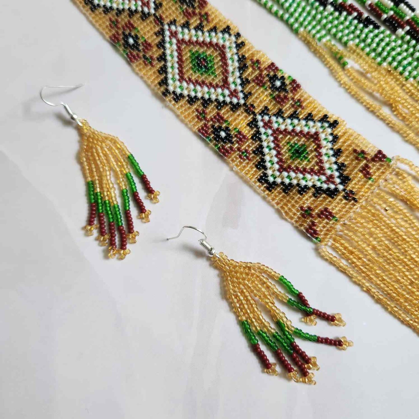 bead loom necklace long necklace layer necklace geometric design party necklace for saree formal wear statement necklace set