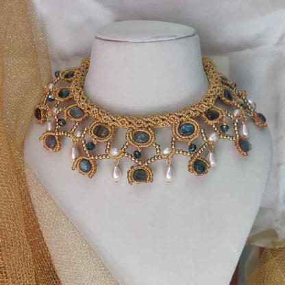 Bridal wear necklace statement necklace wedding jewellery stone jewellery pearl jewellery real metal free party wear gold