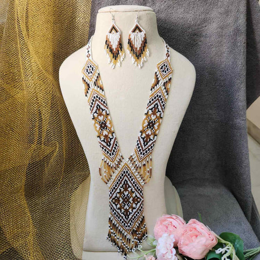 statement bead necklace partywear necklace geometric necklace for sangeet wedding jewellery brown set bead earrings