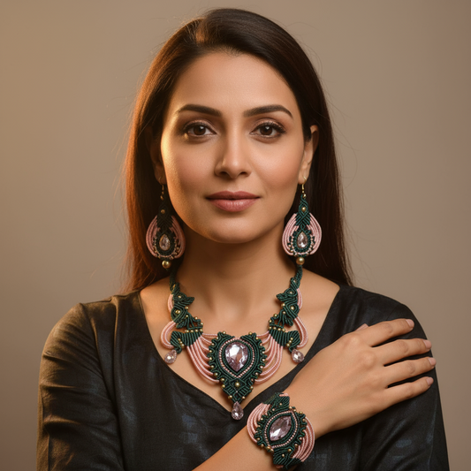 Mrinalini stone macrame necklace set